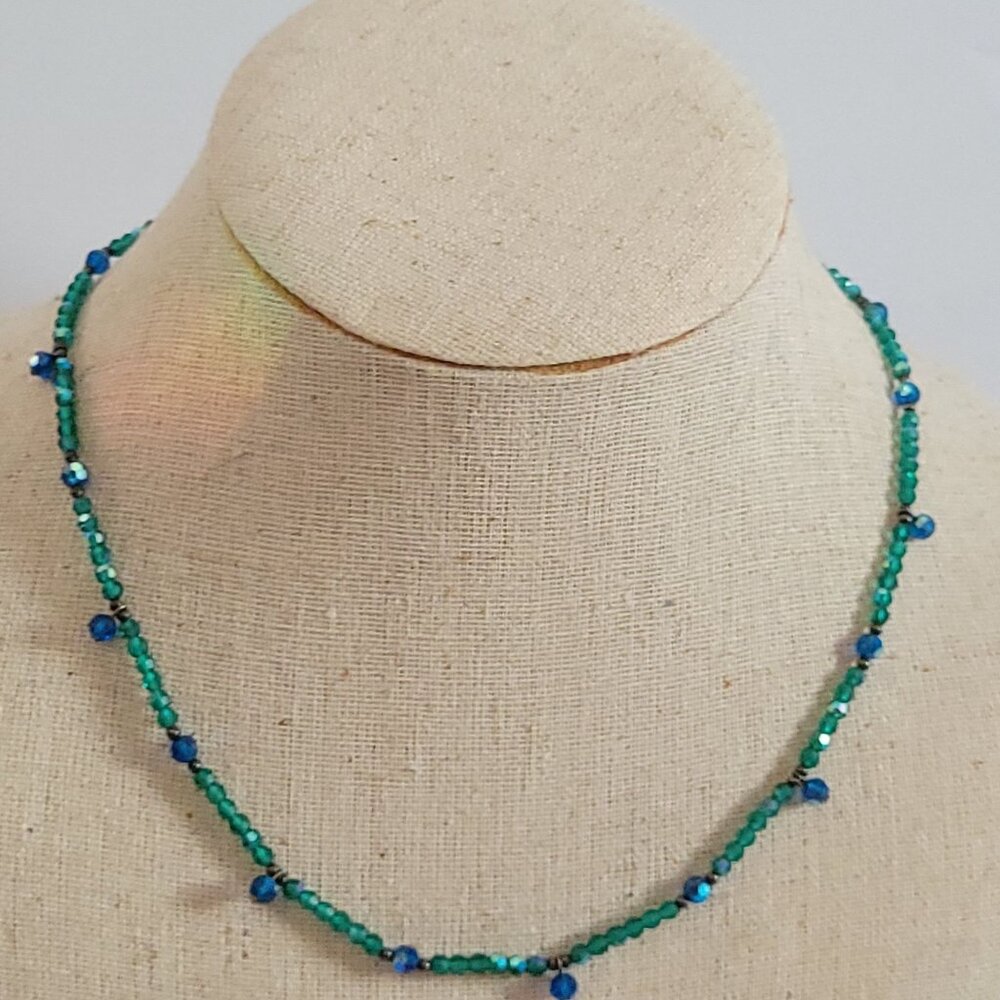 Green & Blue Beaded Necklace With Lobster Clasp